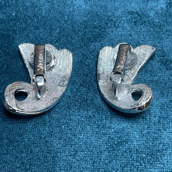 Vintage Emmons Earrings Clip-On Silver Tone Textured Metal - Picture 3 of 5